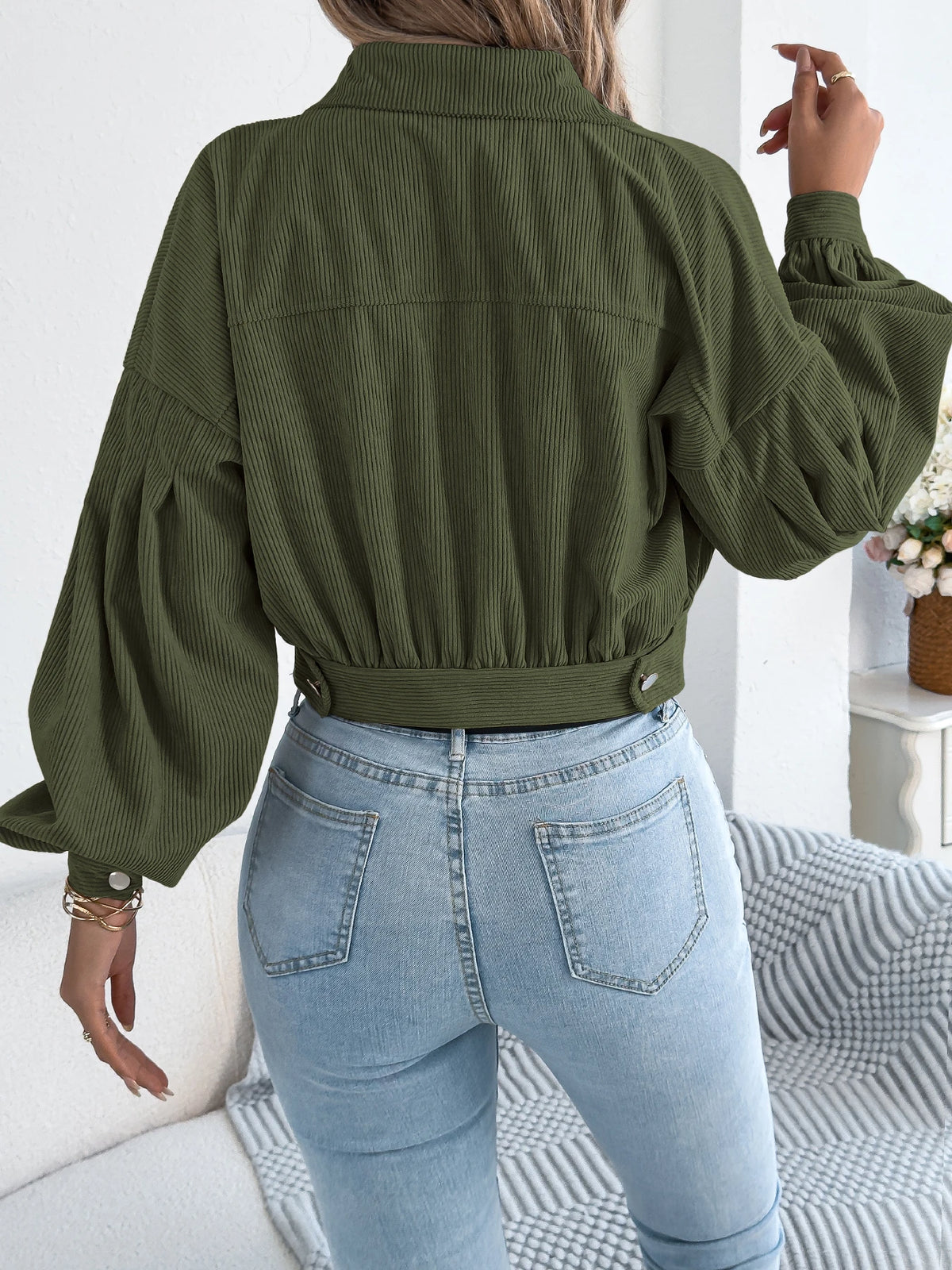 Corduroy Cropped Button Jacket