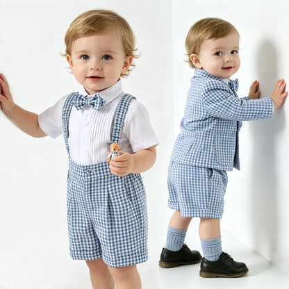 Blue Gingham Blazer Suit Set