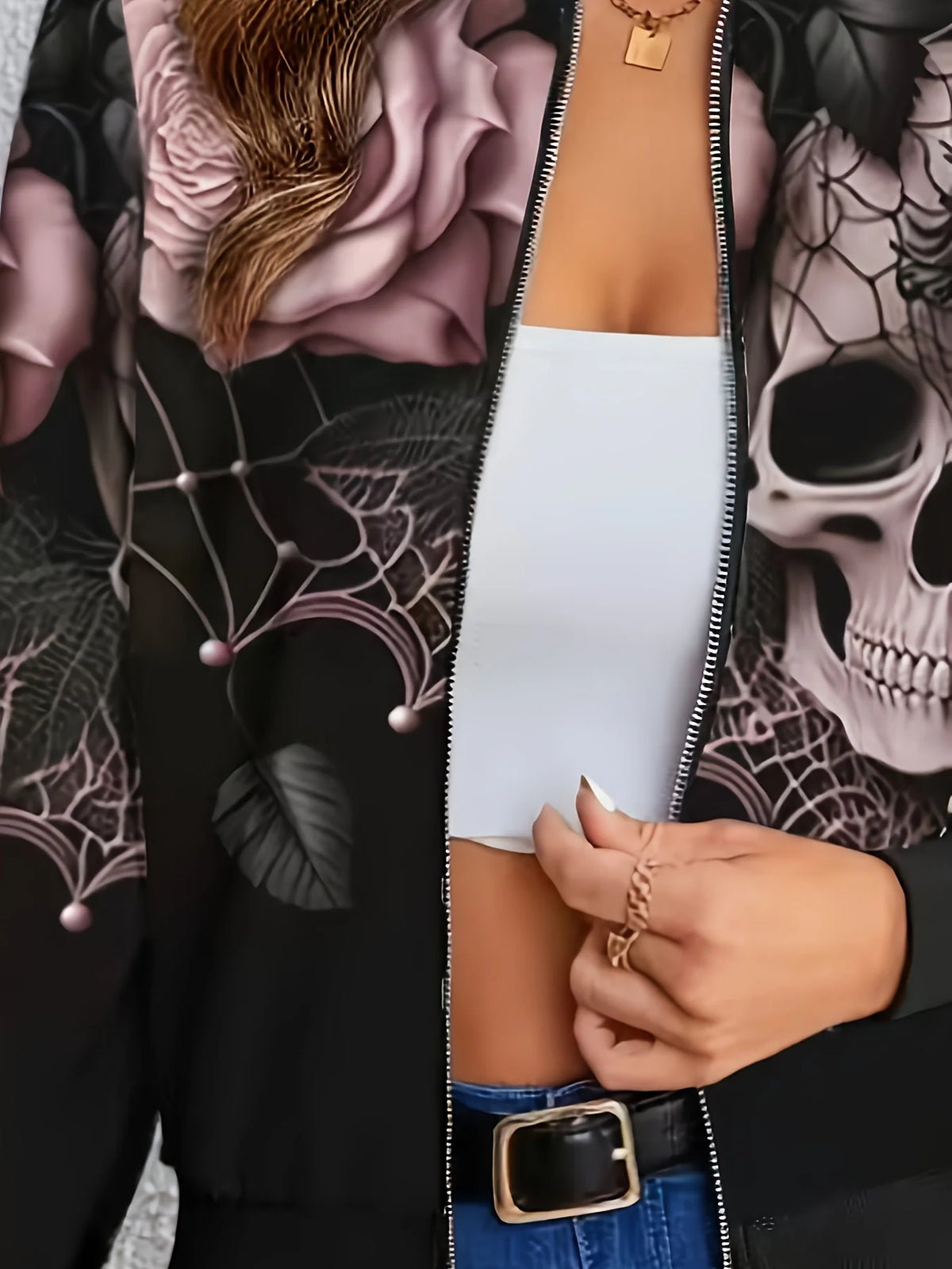 Skull Print Baseball Jacket