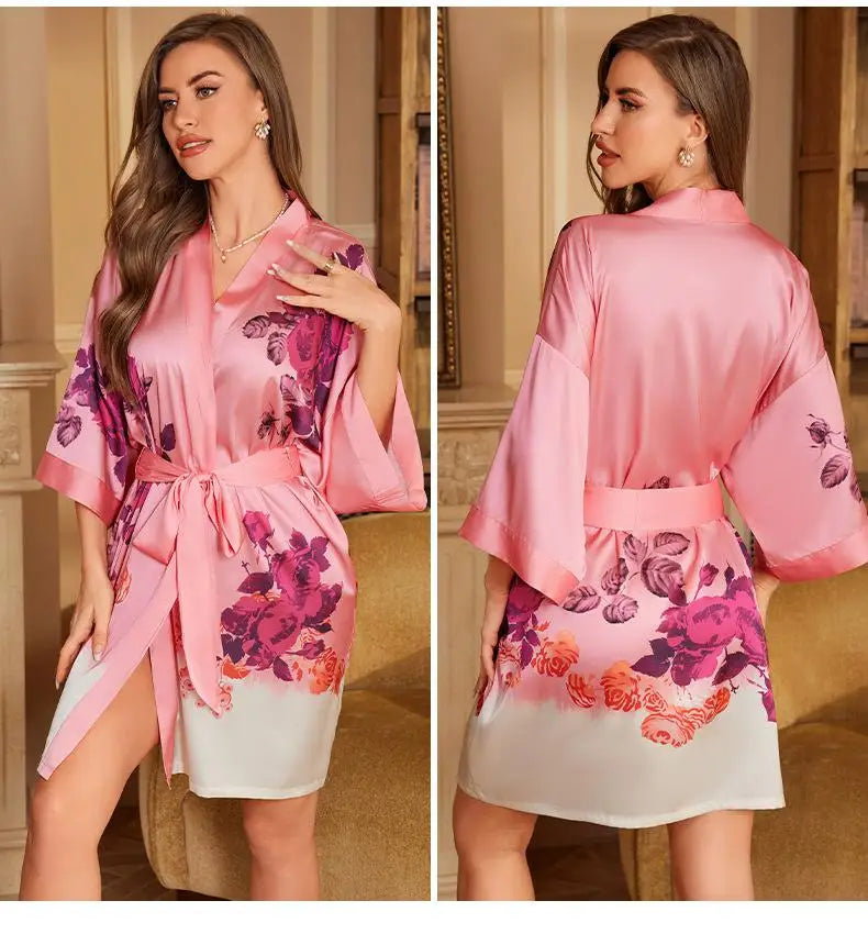 Printed Satin Lounge Robe