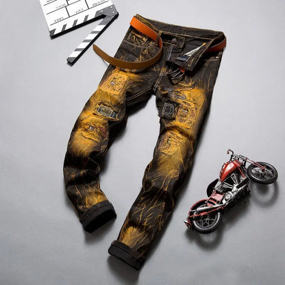 Men Patchwork Ripped Jeans