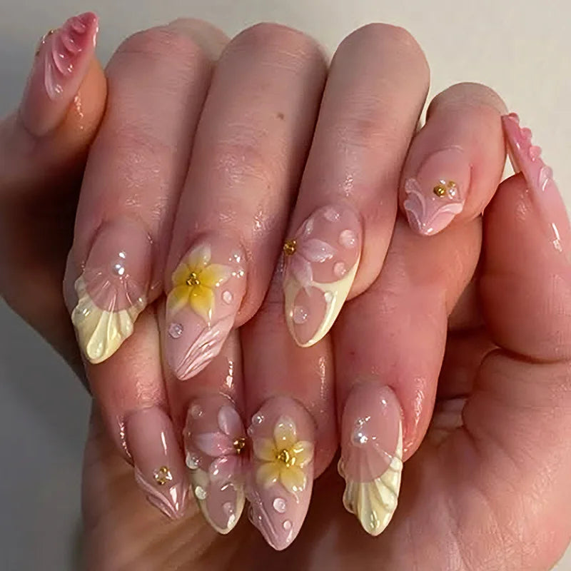 Gradient Blue Flower Press-On Nails