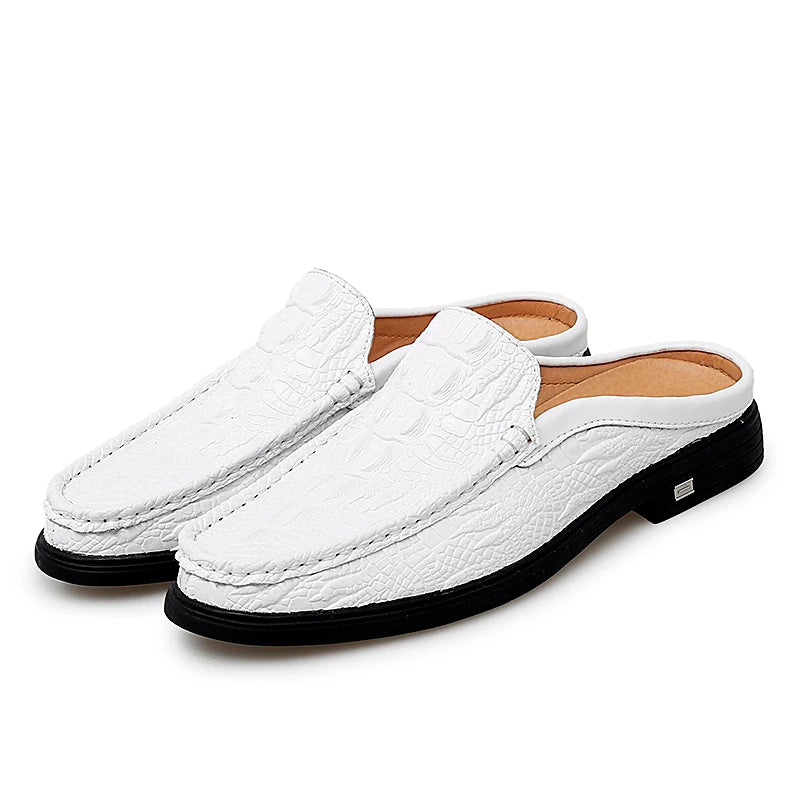 Black Half Shoes Leather Mules