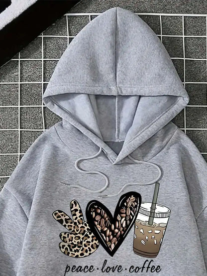Heart Letter Print Drawstring Hoodie