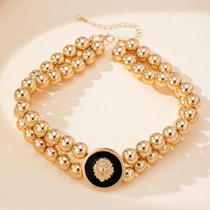 Vintage Lion Head Enamel Choker Necklace