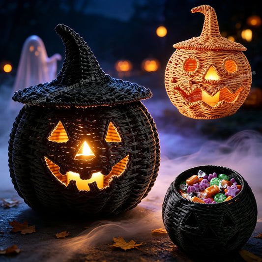 Wicker Pumpkin Lantern Storage Box