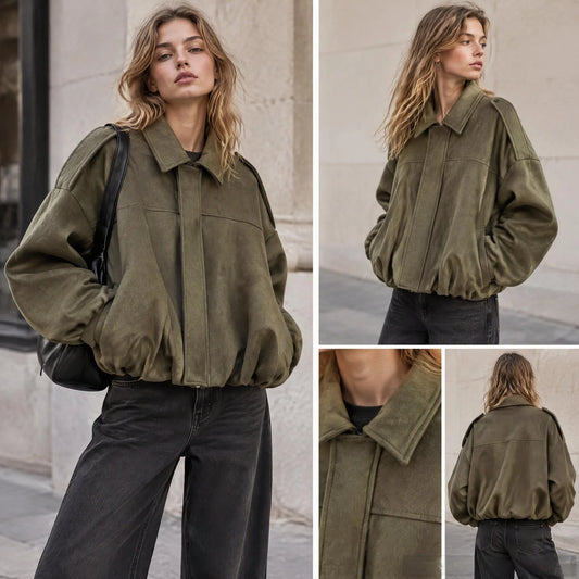 Loose Fit Zip Bomber Jacket