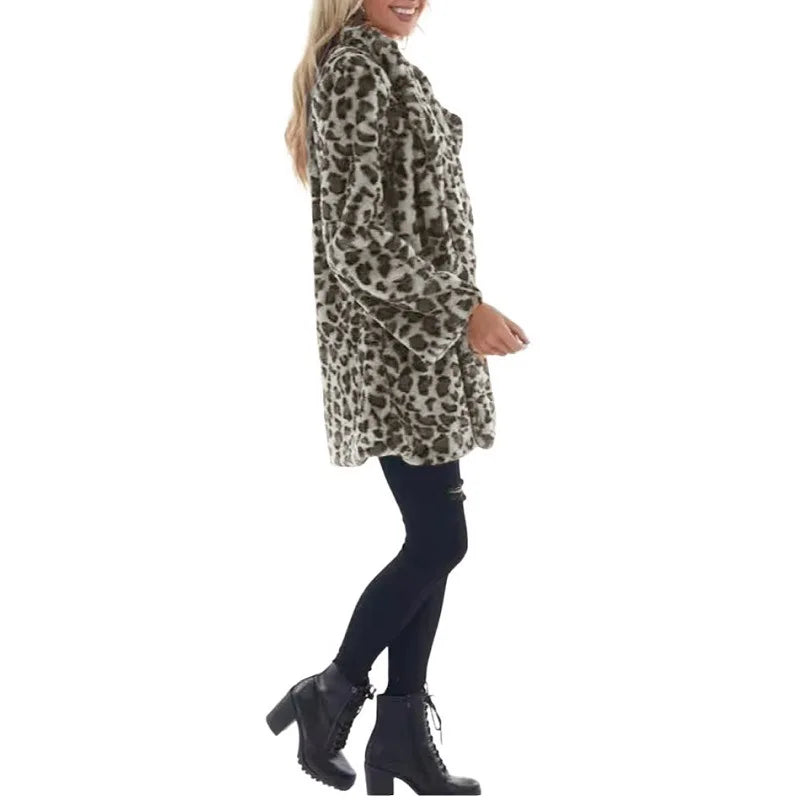 Open-Front Leopard Faux Fur Coat