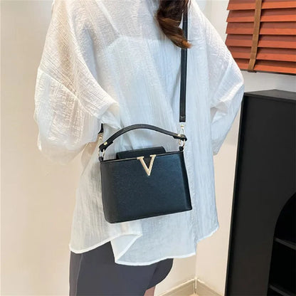 Sequined V-Shape Bucket Bag