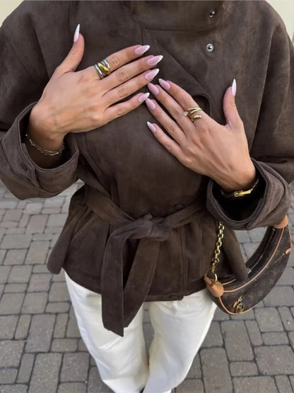 Belted Faux Suede Jacket