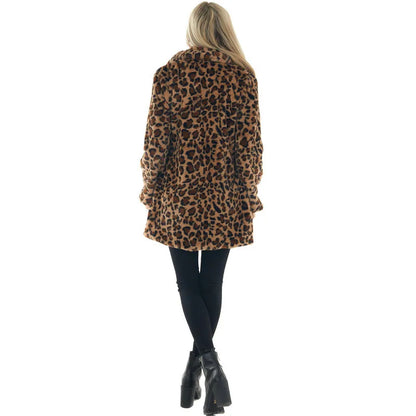 Open-Front Leopard Faux Fur Coat