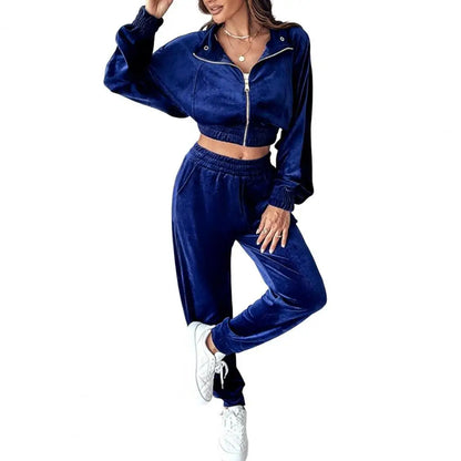Women Velvet Two-Piece Tracksuit Set