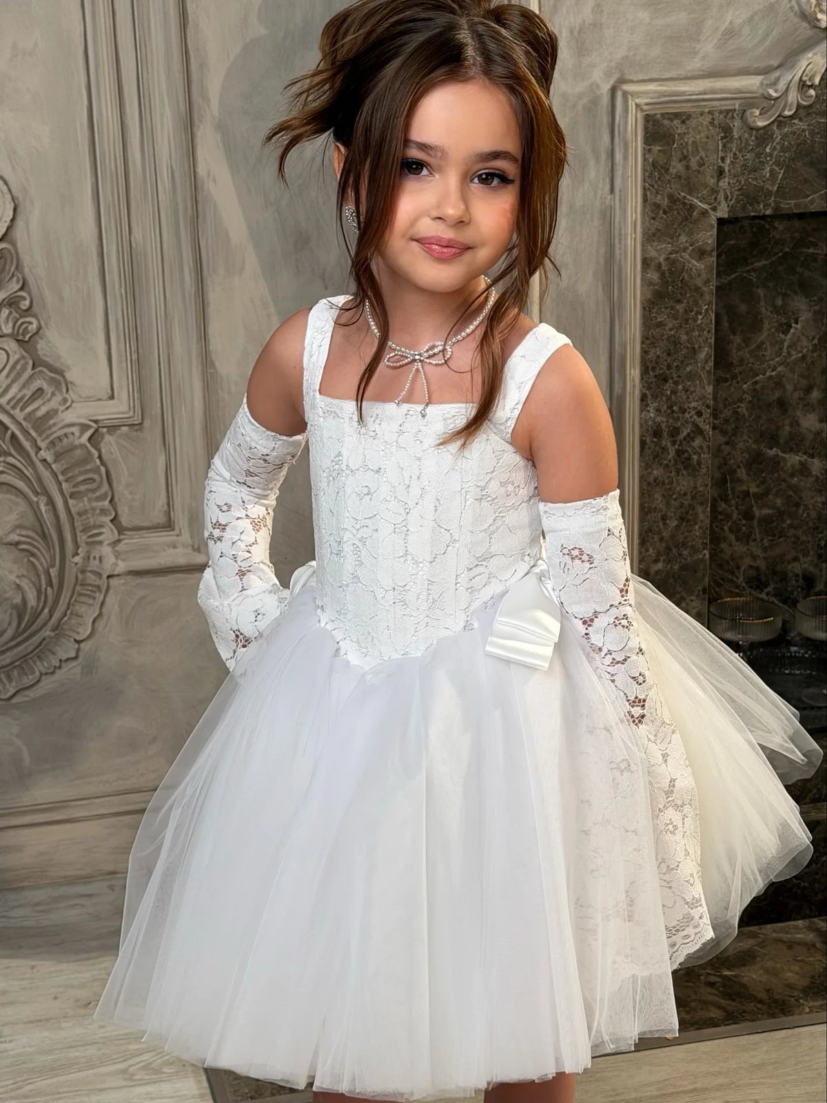 White Satin Flower Girl Dress
