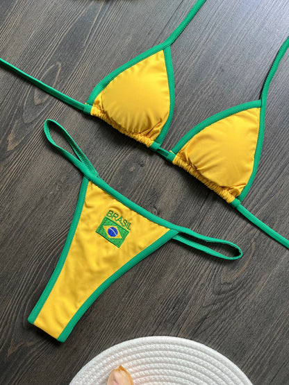 Embroidered Lace Up Bikini