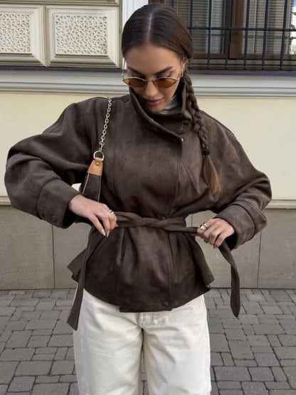Belted Faux Suede Jacket