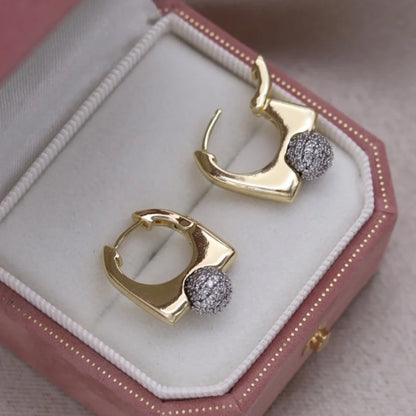 Two-Tone Zircon Ball Hoop Earrings