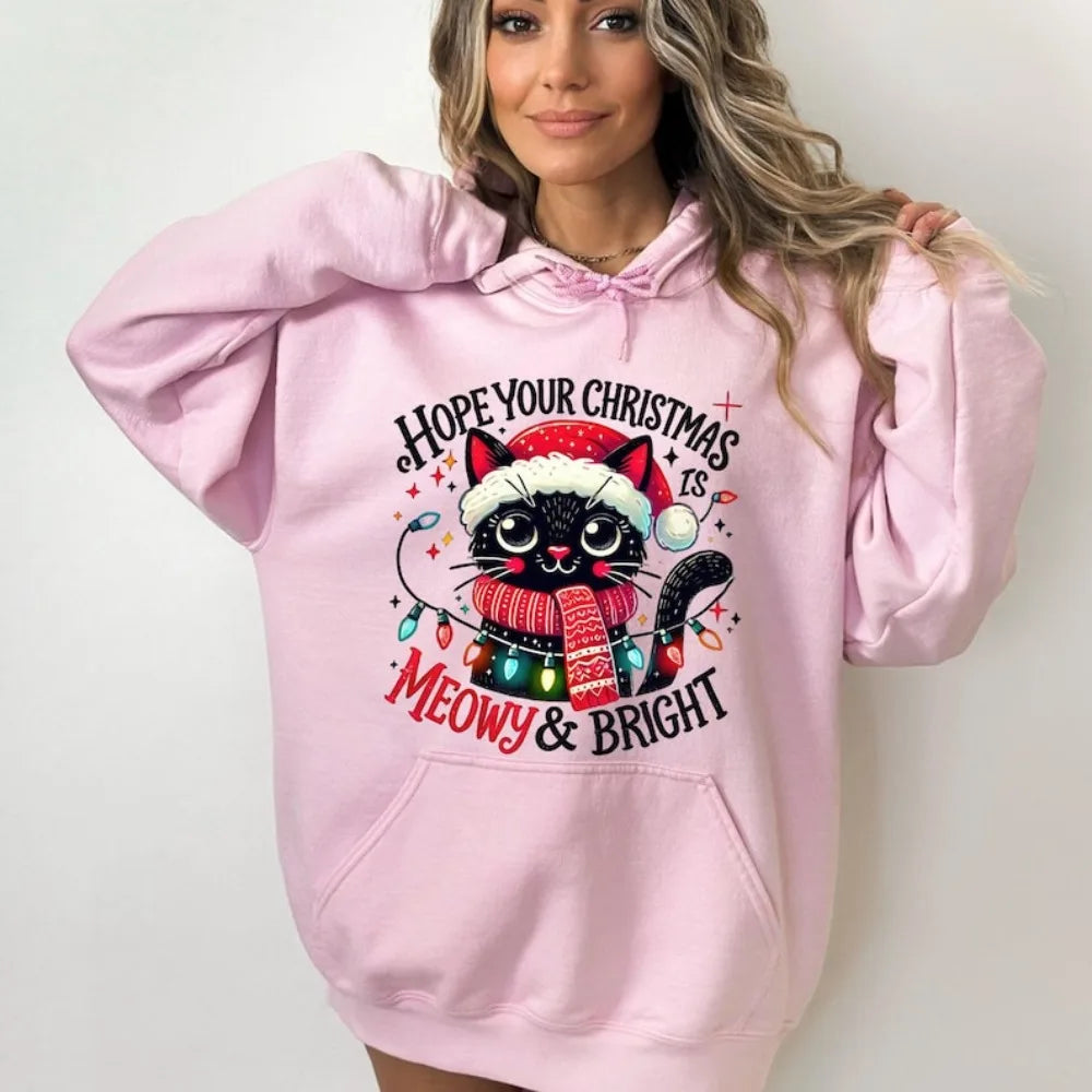 Christmas Cat Print Hoodie