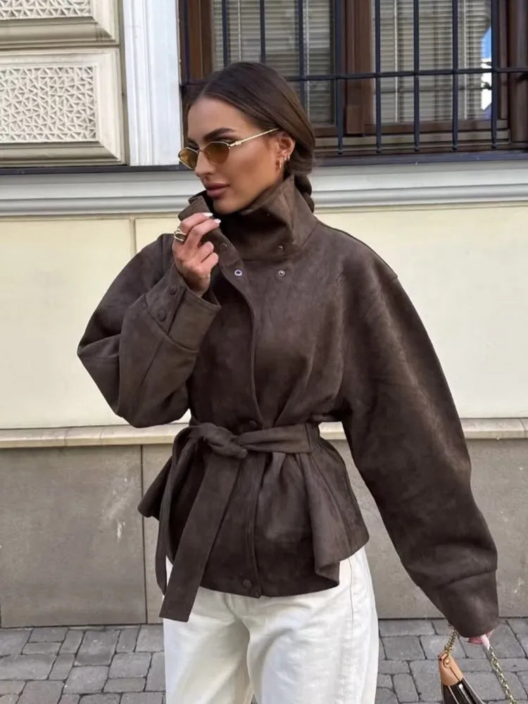 Belted Faux Suede Jacket