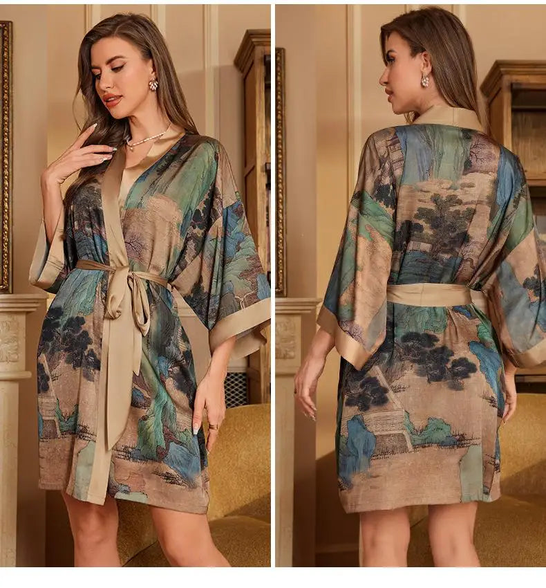 Printed Satin Lounge Robe