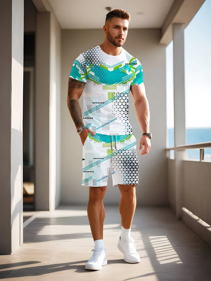 Irregular 3D Print T-Shirt Set