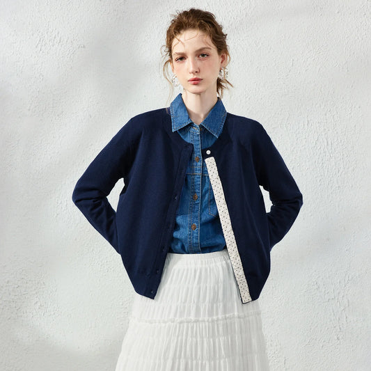 Color-Block Polka Dot Knit Cardigan
