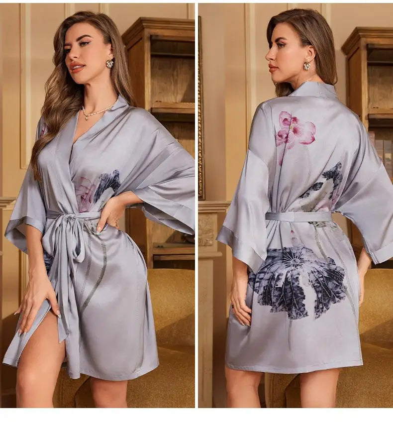 Printed Satin Lounge Robe