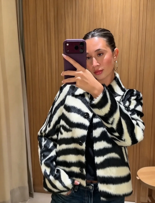Zebra Print Faux Fur Jacket