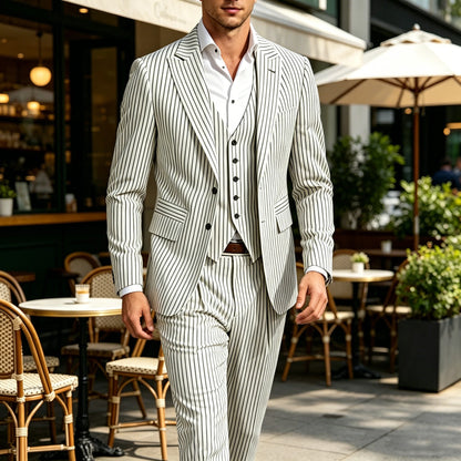 Pinstripe Notched Lapel Slim Suit