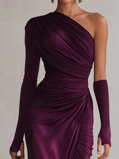 One-Shoulder Patchwork A-Line Dress