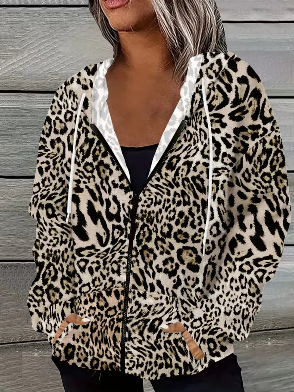 Thin Leopard Zip Hoodie