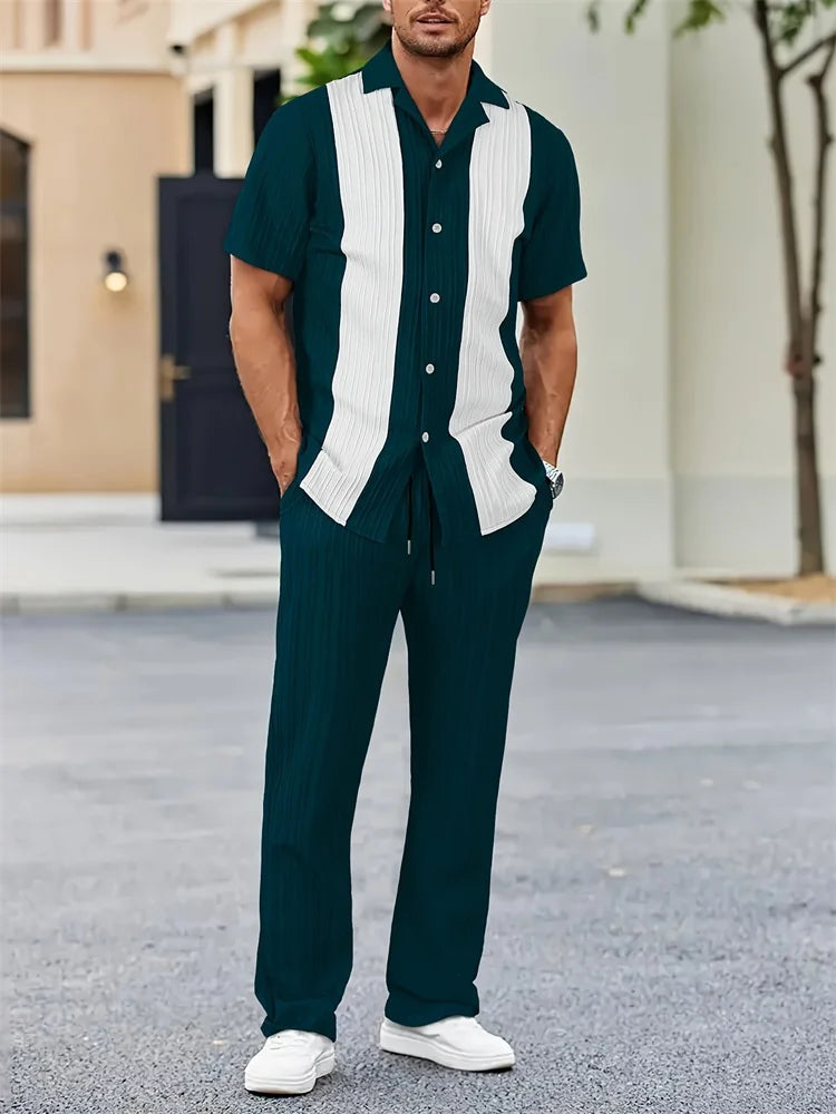 Light Blue Striped Shirt Set