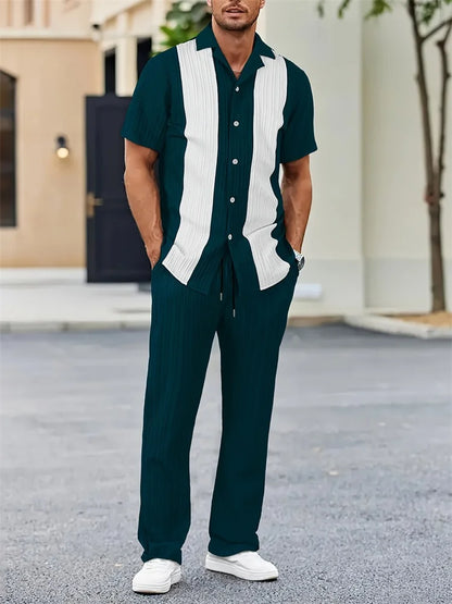 Light Blue Striped Shirt Set