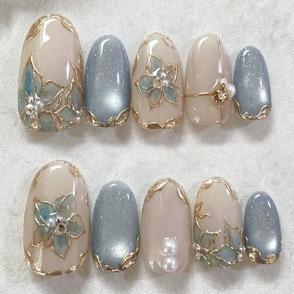 Floral Almond Press-On Nails