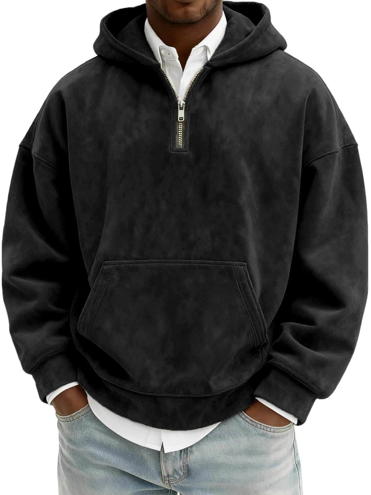 Suede Half-Zip Hoodie