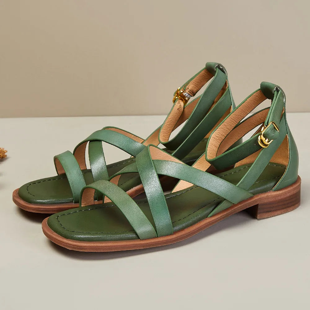 Genuine Leather Ankle Strap Sandals
