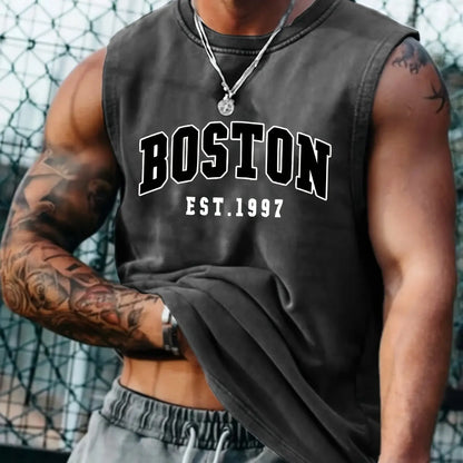 Cotton Boston Print Sleeveless Vest
