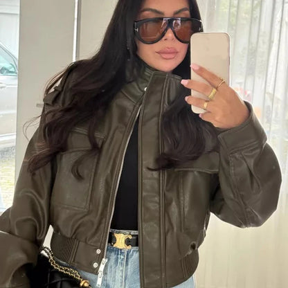 Cropped Faux Leather Jacket