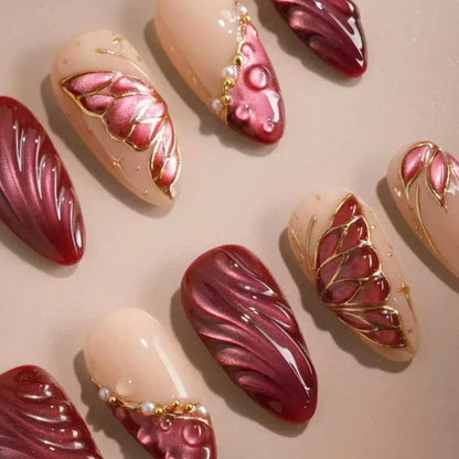 3D Flower Almond Press-On Nails