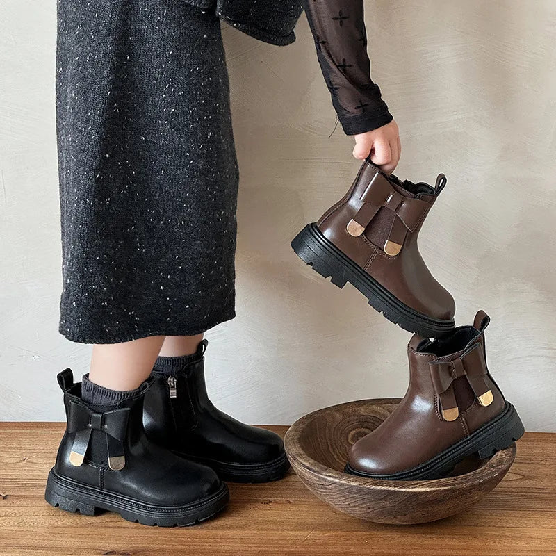 Zip Bow Ankle Boots