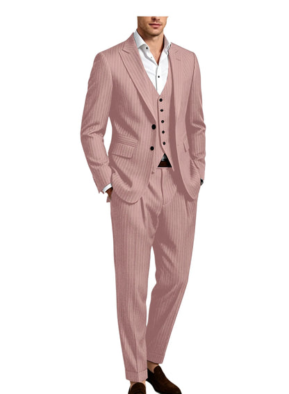 Pinstripe Notched Lapel Slim Suit