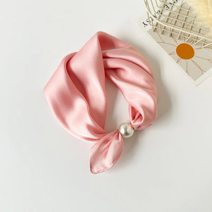 Print Scarf Silk Pearl Buckle