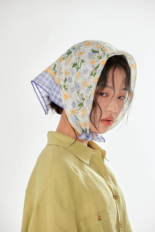 Cotton Linen Square Floral Scarf