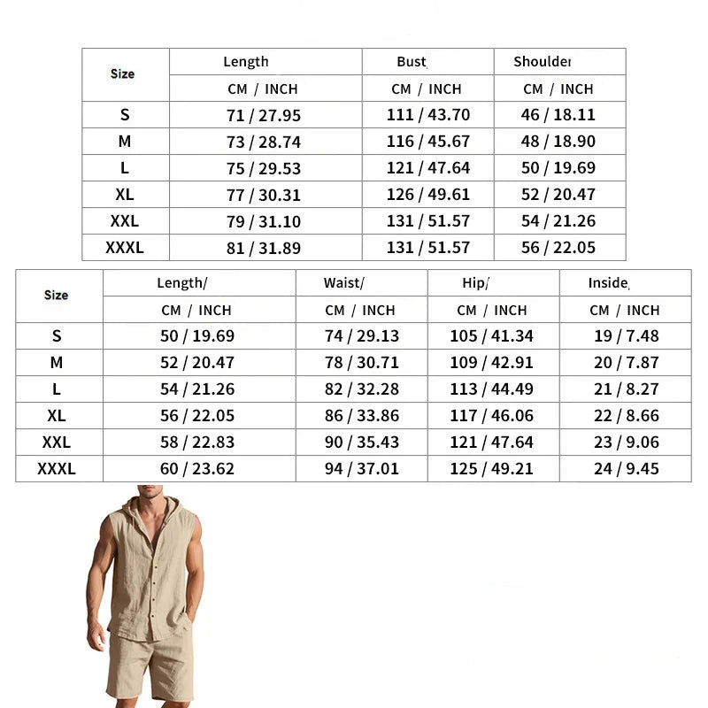 Linen Hooded Sleeveless Shirt Set