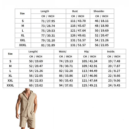 Linen Hooded Sleeveless Shirt Set