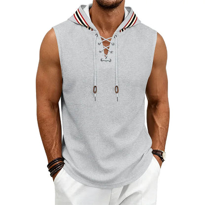 Cross-Lacing Waffle Knit Hooded Vest