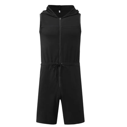 Sleeveless Hooded Zipper Bodysuit Jumpsuit