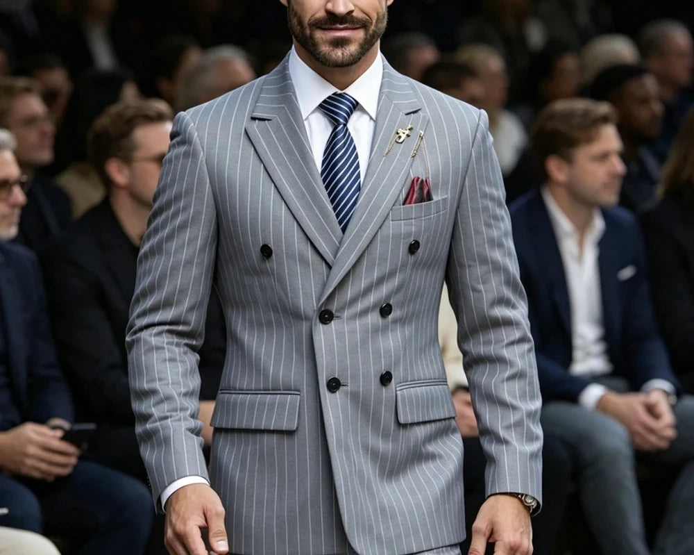 Pinstripe Double Breasted Peak Suit