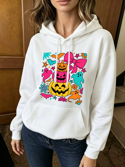 Pumpkin Bow Print Fleece Hoodie