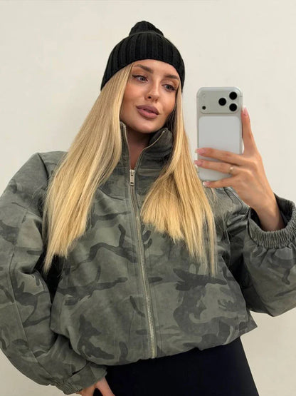 Camouflage Print Hooded Zip Jacket