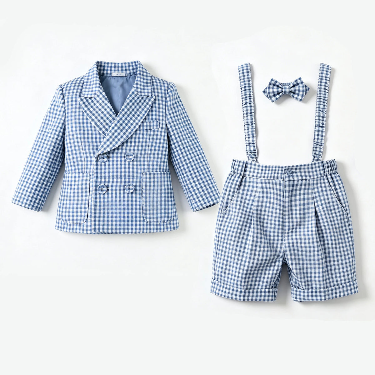 Blue Gingham Blazer Suit Set